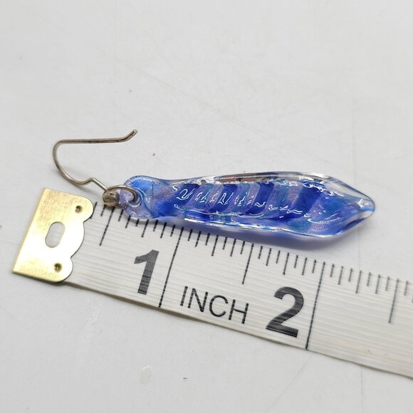 Handcrafted Blue Murano Glass Dangle Earrings With Silver Tone Hooks - Picture 4 of 4